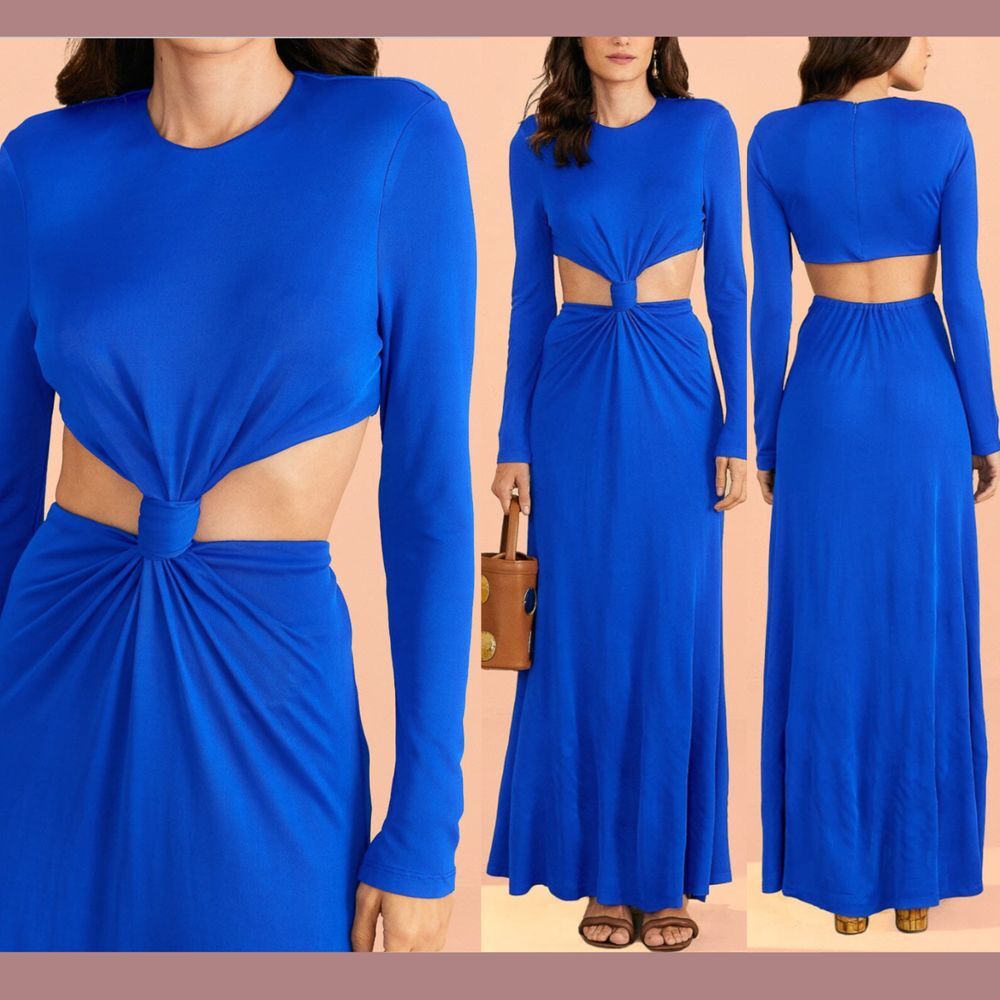 NEW $260 FARM RIO [ XL ] Knotted Cutout Long Sleeve‎ Dress in Blue #Q878